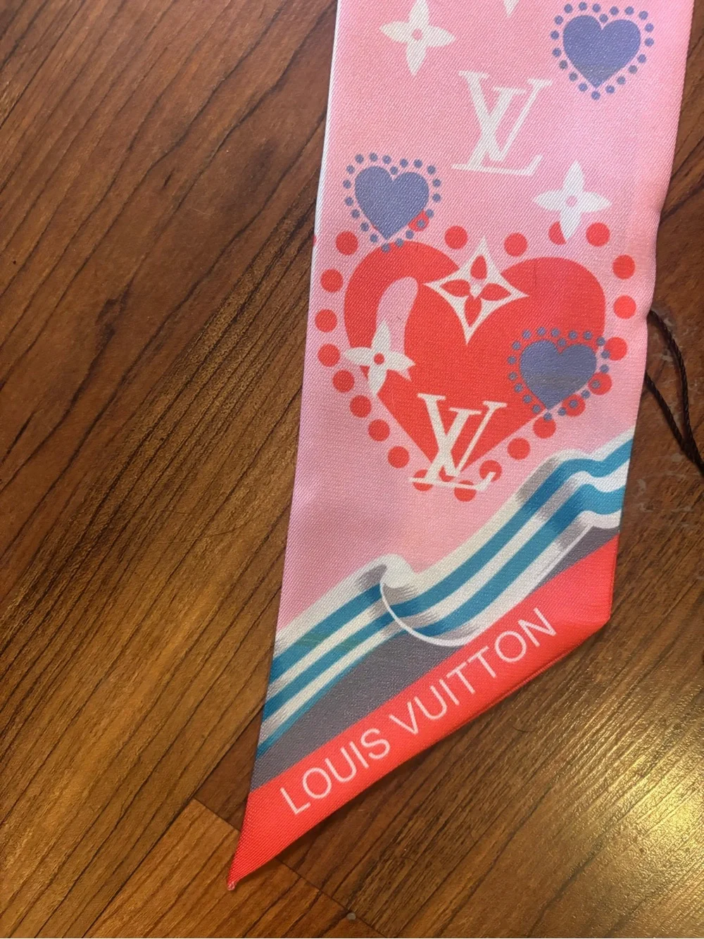 Pink Heart Print Silk Twilly Scarf Bag Scarf